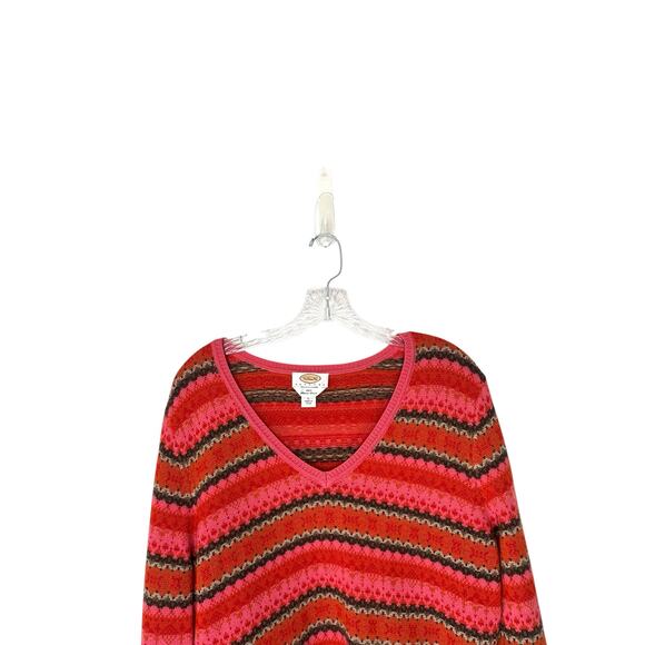 Talbots Petites Sweater Orange Pink Merino Wool Knit V-Neck Nordic Large - Picture 3 of 12